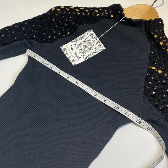 Free People Black Rib and Lace Turtleneck Layering Top Size Extra Small - Picture 7 of 8